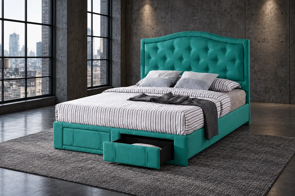 SKH33 upholstered bed in a digitally restyled setting
