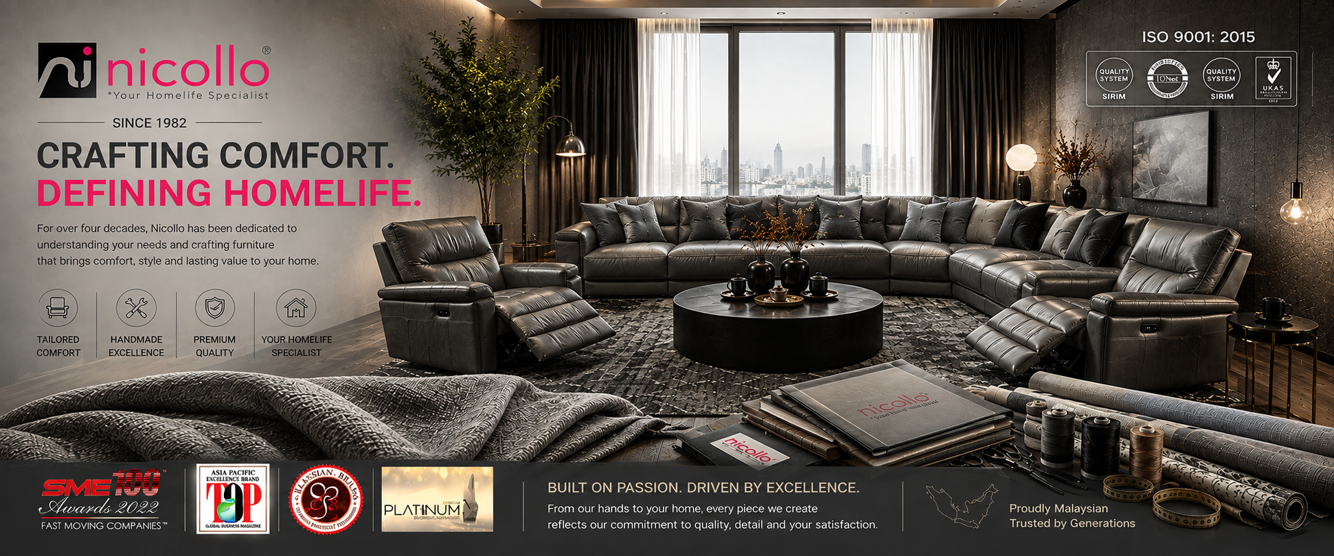 Nicollo’s official Facebook cover featuring its furniture, heritage and recognition badges